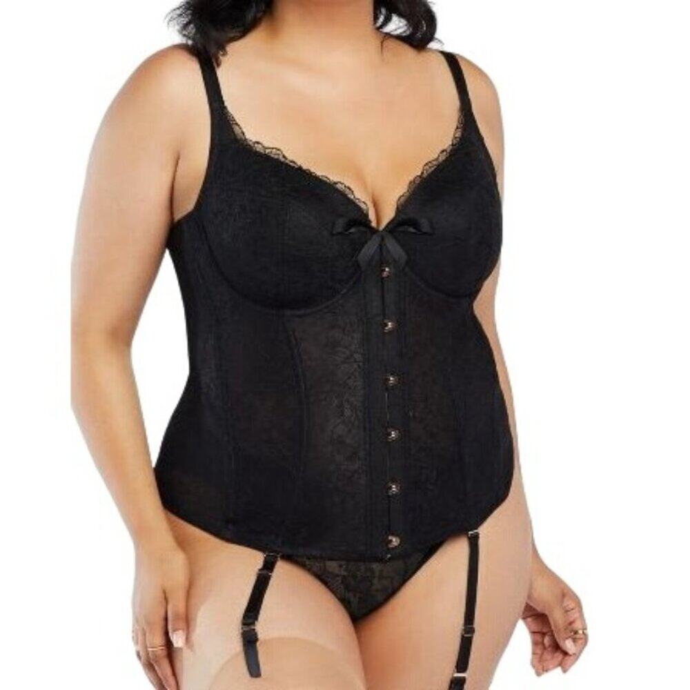 Savage X Fenty Embroidered Lace Corset Black Womens Plus Size 1X